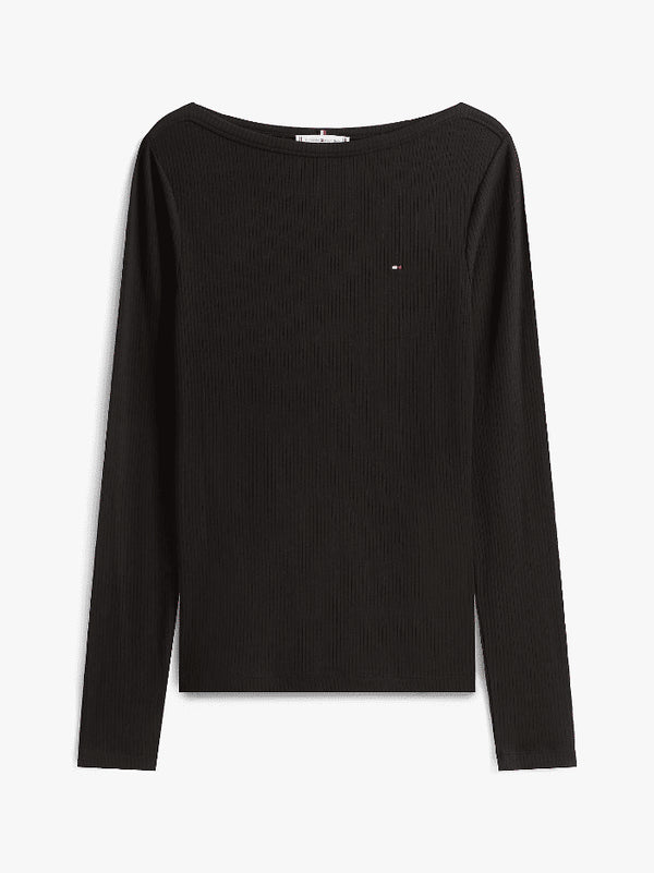 T-shirt slim fit a coste con maniche lunghe